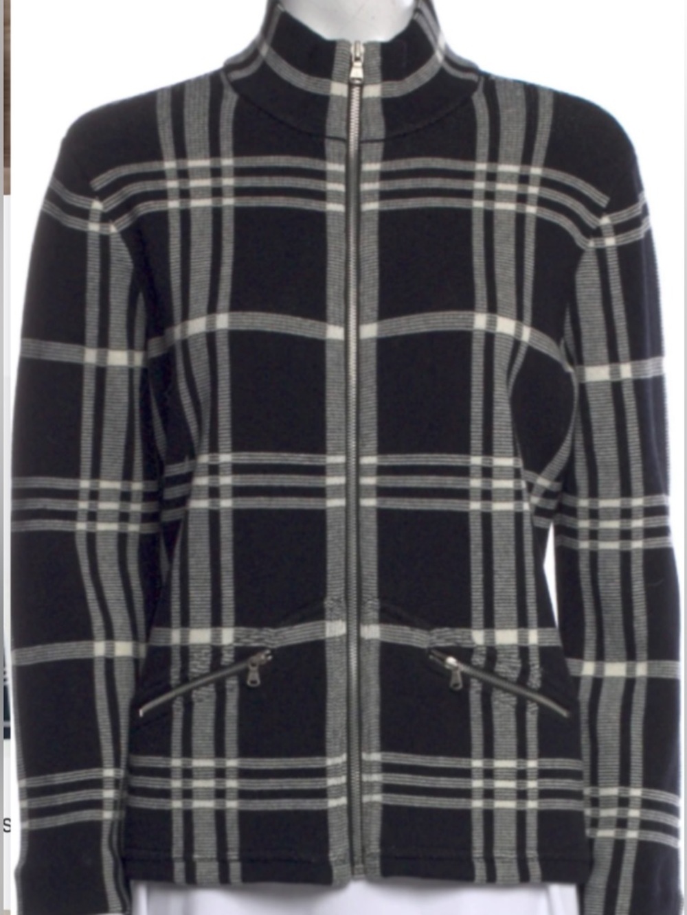 EUC Ralph Lauren black/white “Lake Tahoe” plaid cotton zipper cardigan /blazer